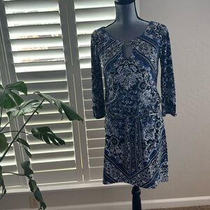 White House Black Market above knee knit dress, drop waist belt